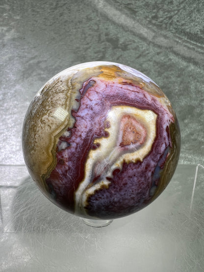 Mexican Crazy Lace Agate Sphere. Very Rare Purples And Gorgeous Sugar Druzy.