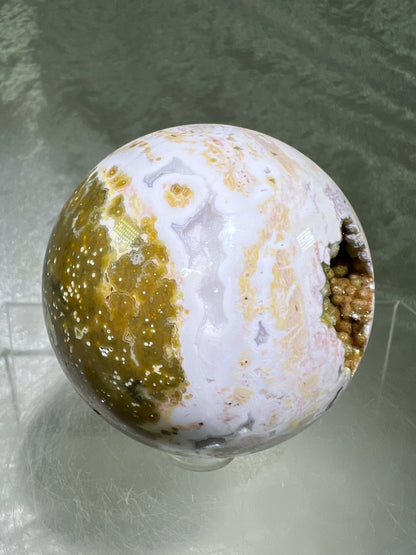 Ocean Jasper Sphere. Gorgeous Sugar Druzy Sphere. Stunning Colors On This Amazing Display Crystal