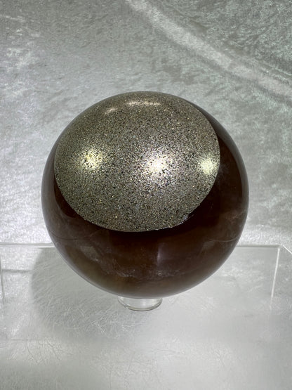 Fluorite And Pyrite Crystal Sphere. 68mm. Gorgeous Smoky Fluorite Display Sphere.