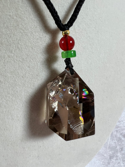 Smoky Quartz Pendant With Huge Rainbows. High Quality One Of A Kind Crystal Pendant