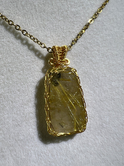 Rutile Quartz Pendant. Stunning Wire Wrap Rutile Necklace. Gorgeous Rutilated Quartz