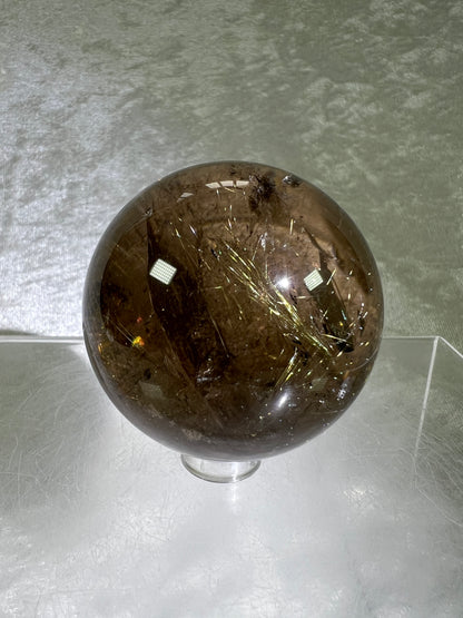 Rutilated Smoky Quartz Sphere. 55mm. High Quality Rutile Sphere With Big Rainbows.