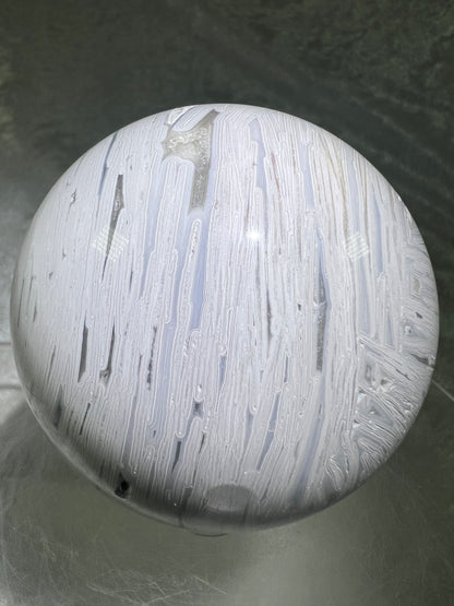 White Mexican Crazy Lace Sphere. 72mm. Gorgeous Mexican Agate Sphere. Incredible Banding And Patterns.