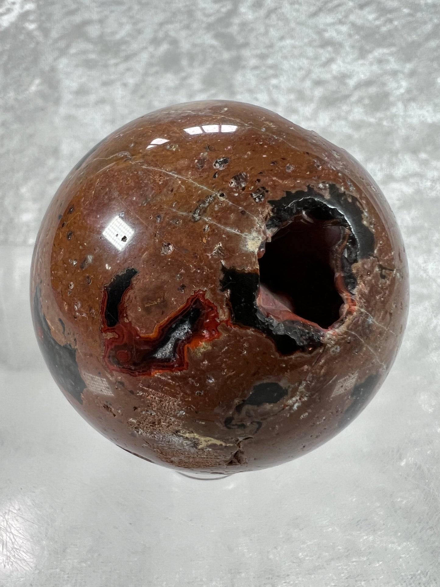 Red Fox Agate Sphere. Amazing Druzy Crater Agate From Argentina. Incredible Botryoidal Nodules