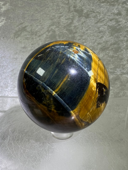 Blue Tigers Eye Sphere. Rare Blue And Gold Hawks Eye Crystal. Beautiful Colors And Flash