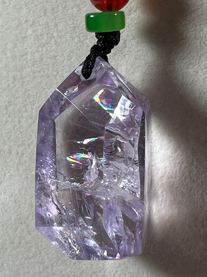 Amethyst Pendant With Stunning Rainbows. Incredible One Of A Kind Necklace. High Quality Polished Amethyst Jewelry