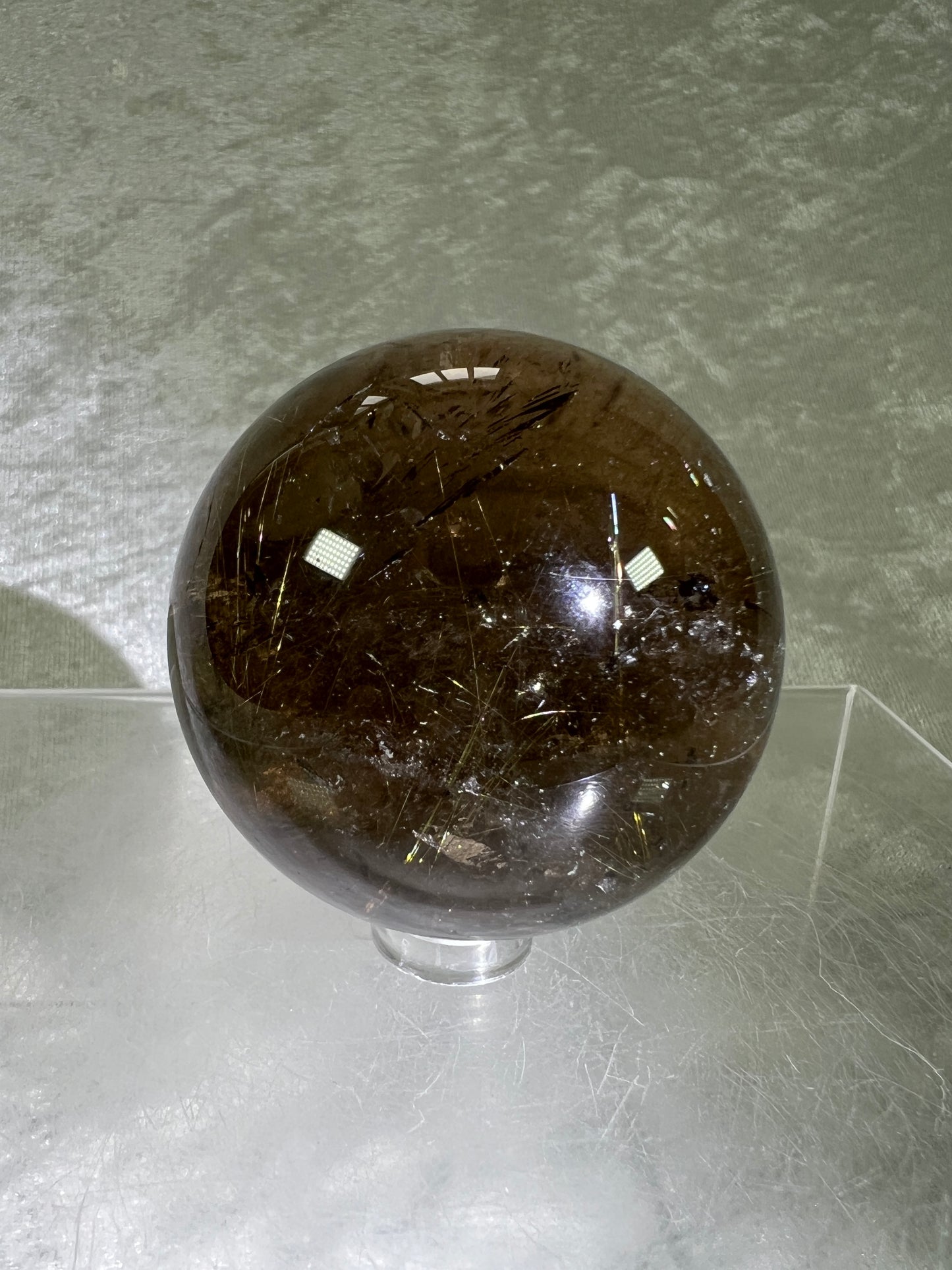 Rutilated Smoky Quartz Sphere. 55mm. High Quality Rutile Sphere With Big Rainbows.