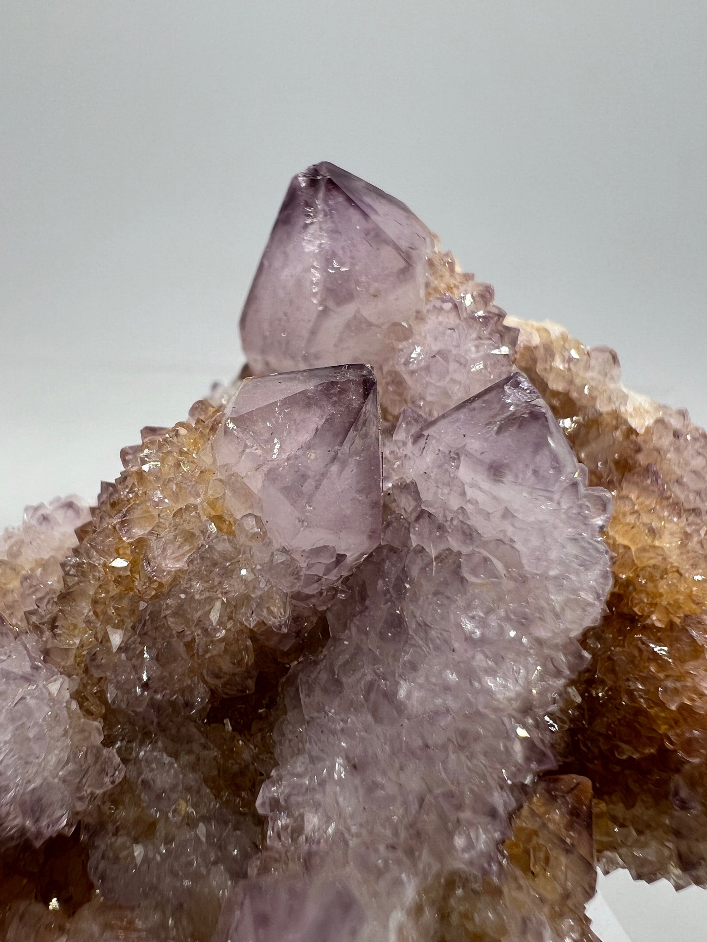 Spirit Quartz Cluster. Amazing Colors With Limonite Inclusions. Beautiful Ametrine Cactus Quartz, Fairy Quartz From South Africa.