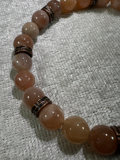 Peach Moonstone Bead Bracelet. 8mm. Gorgeous Crystal Bracelet With Amazing Spacers.