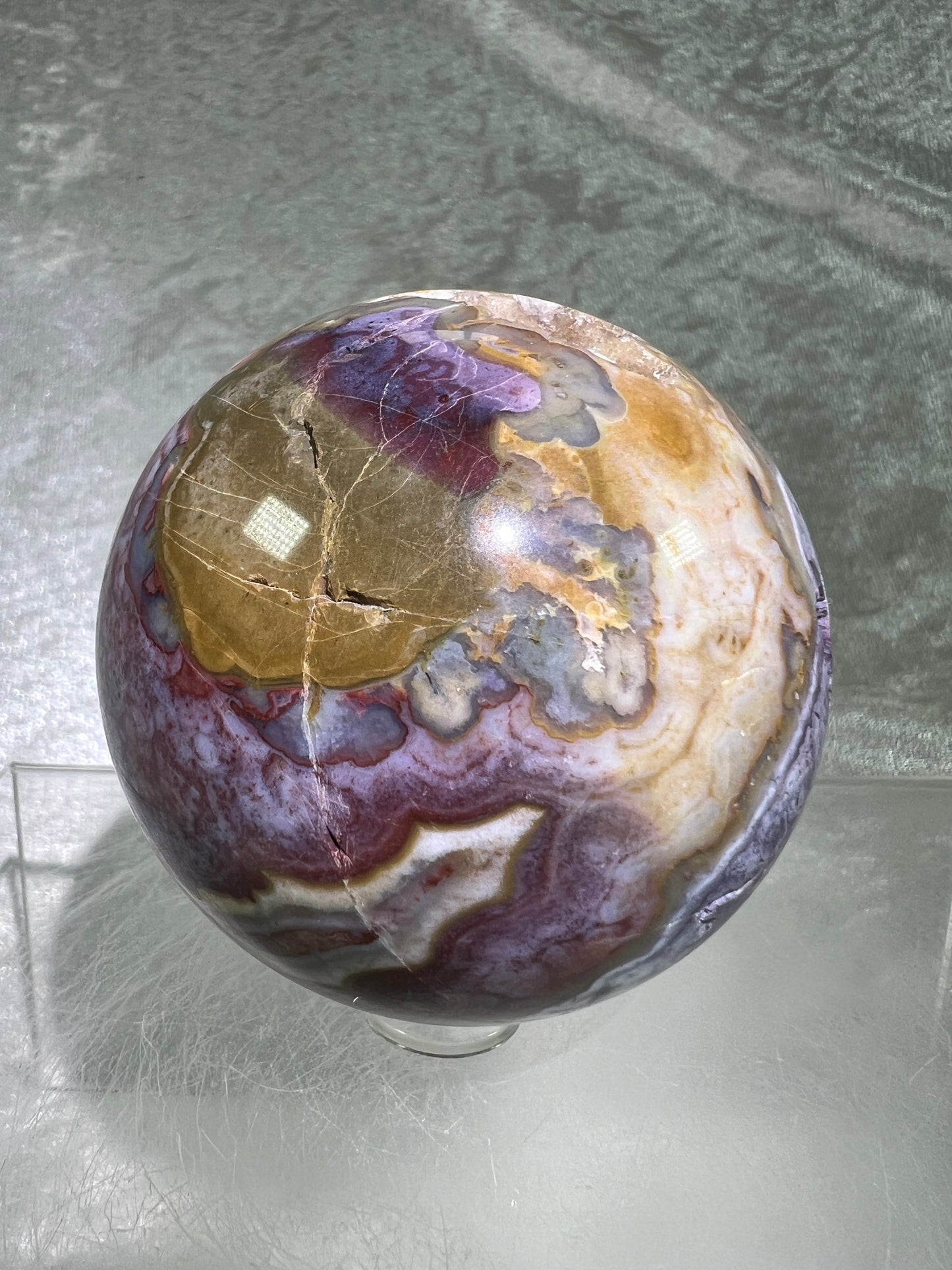 Mexican Crazy Lace Agate Sphere. Very Rare Purples And Gorgeous Sugar Druzy.