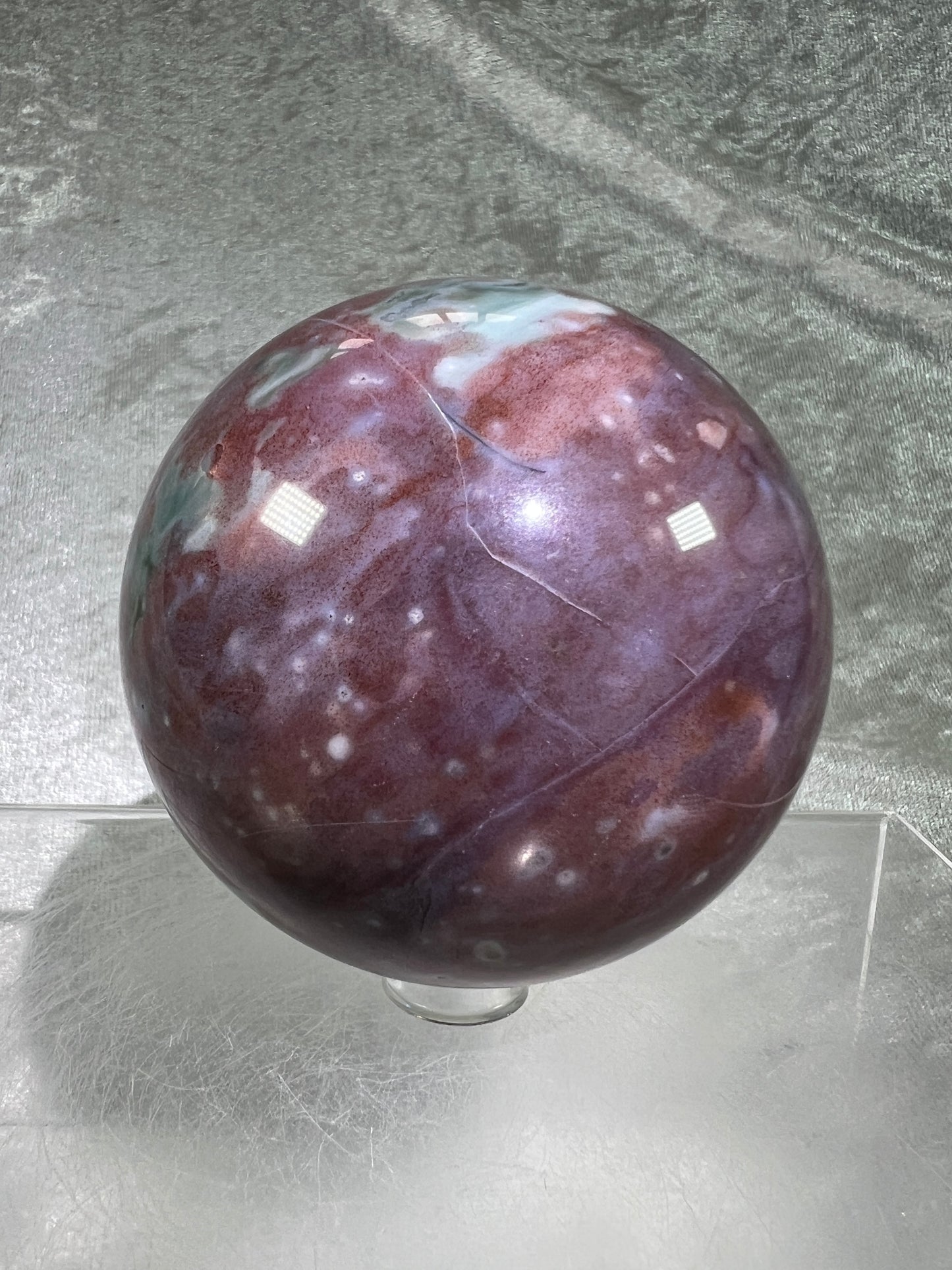 Ocean Jasper Crystal Sphere. 71mm. Gorgeous Rare Purples And Greens. Amazing Display Sphere.