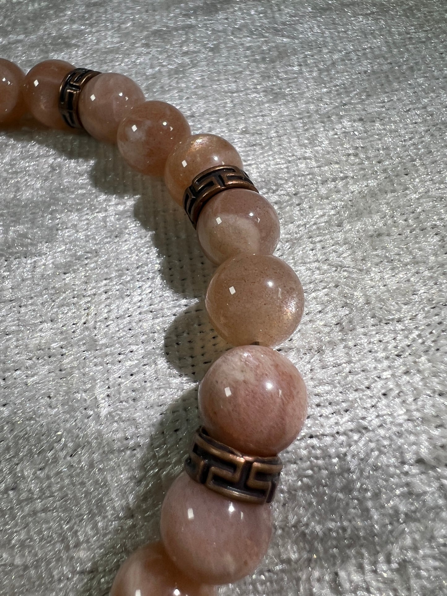 Peach Moonstone Bead Bracelet. 8mm. Gorgeous Crystal Bracelet With Amazing Spacers.