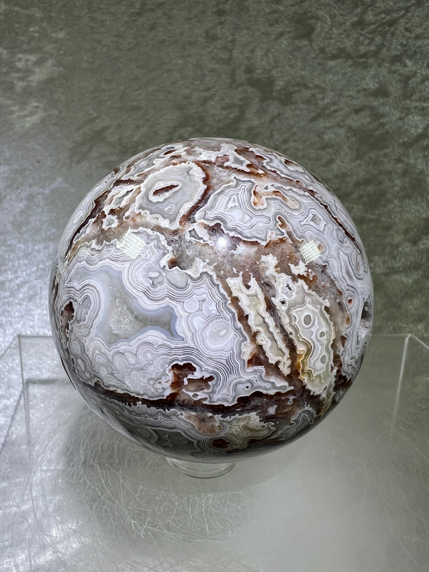 Mexican Crazy Lace Agate Sphere. 65mm. Incredible Sugar Druzy. High Quality With Amazing Colors And Patterns