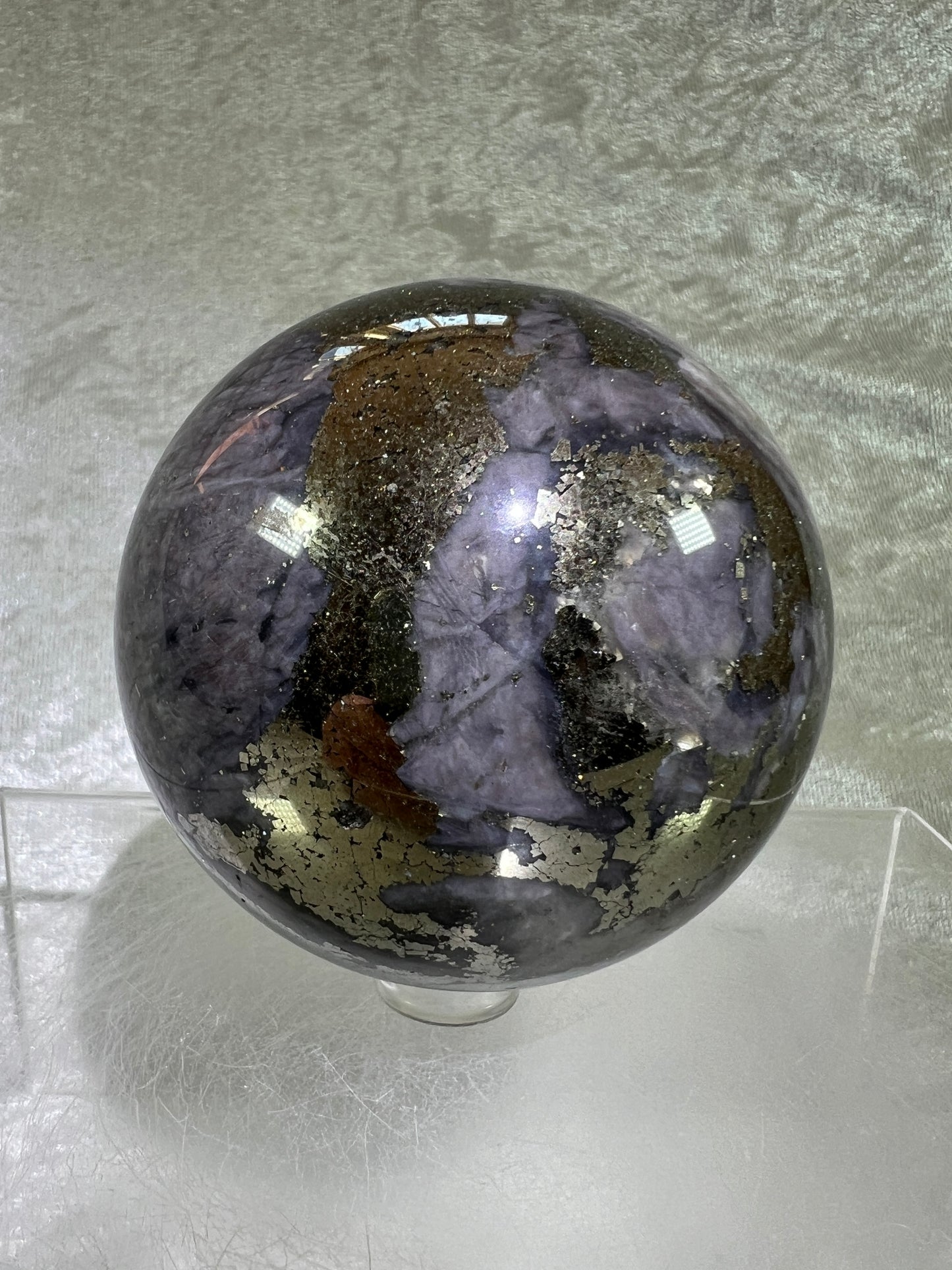 Pyrite And Purple Agate Sphere. 71mm. Gorgeous Large Sphere. Beautiful Color Combination.