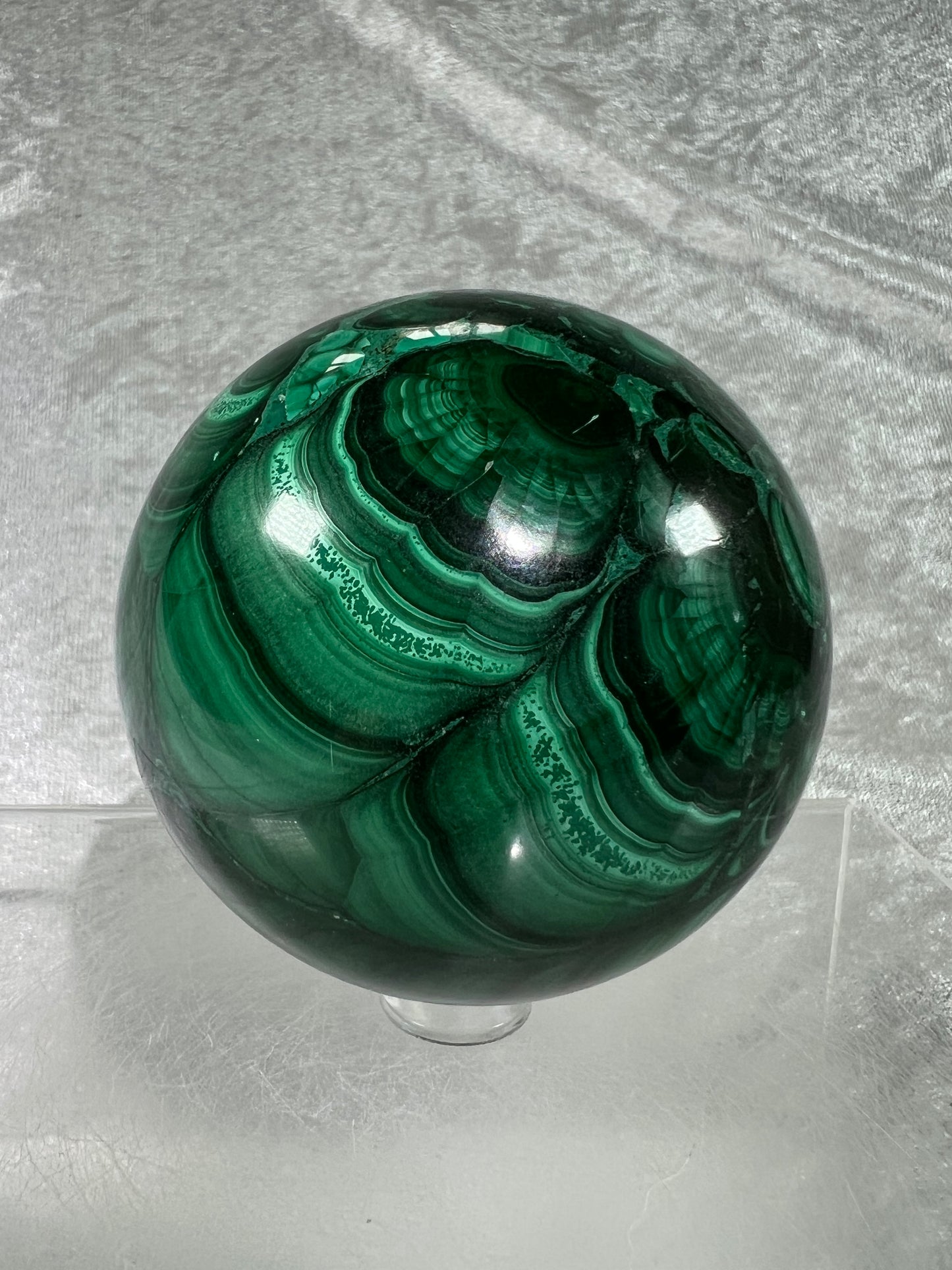 Malachite Crystal Sphere. 71mm. Stunning Malachite With Amazing Colors And Patterns.