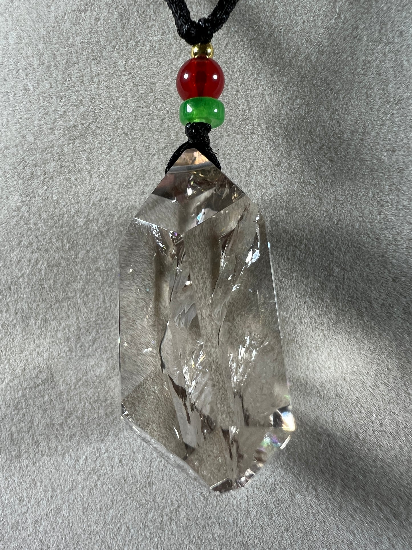 Smoky Quartz Pendant With Huge Rainbows. Gorgeous High Quality Necklace.