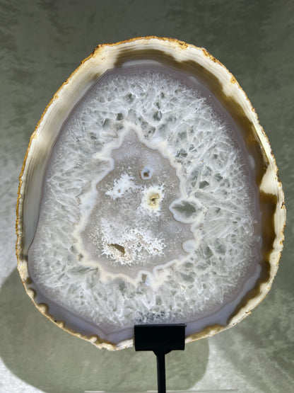 Druzy Agate Slab With Custom Stand. Gorgeous Large Brazilian Agate Slice.