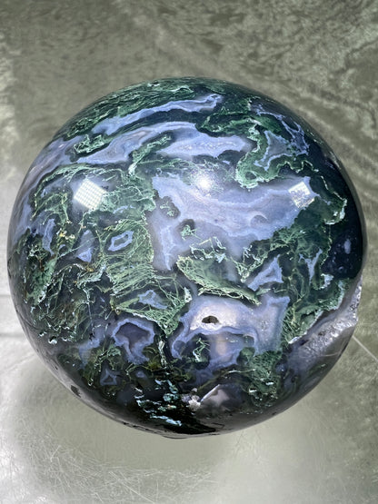 Moss Agate Sphere. 77mm. Amazing Druzy Blue Moss Agate. Rare Colors With Gorgeous Patterns.