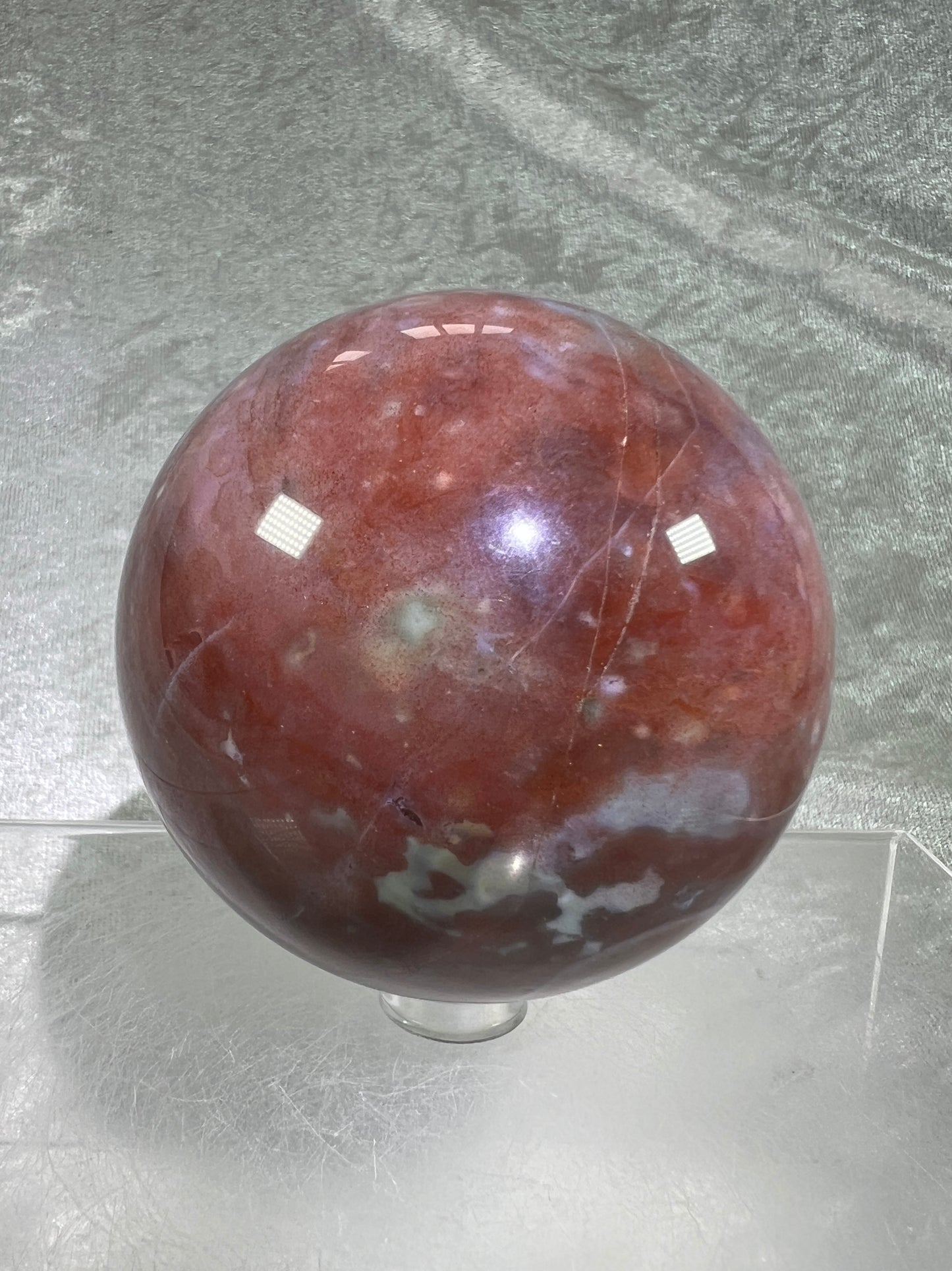 Ocean Jasper Crystal Sphere. 71mm. Gorgeous Rare Purples And Greens. Amazing Display Sphere.