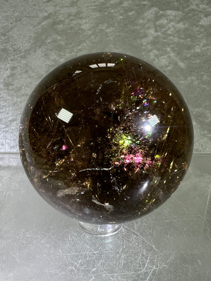 Rutilated Smoky Quartz Sphere. 55mm. High Quality Rutile Sphere With Big Rainbows.