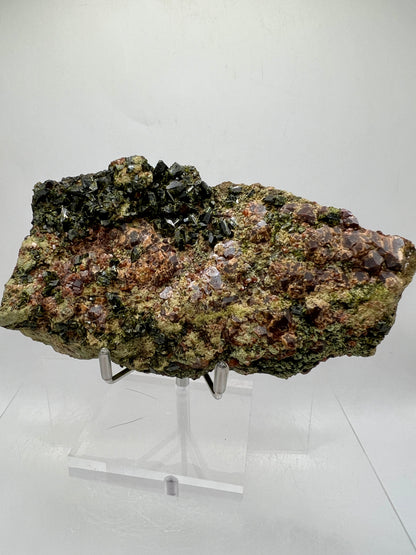 Epidote And Spessartite Garnet Specimen. Large Mixed Mineral Display Crystal. Gorgeous Colors With Amazing Crystals.