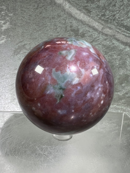 Ocean Jasper Crystal Sphere. 71mm. Gorgeous Rare Purples And Greens. Amazing Display Sphere.