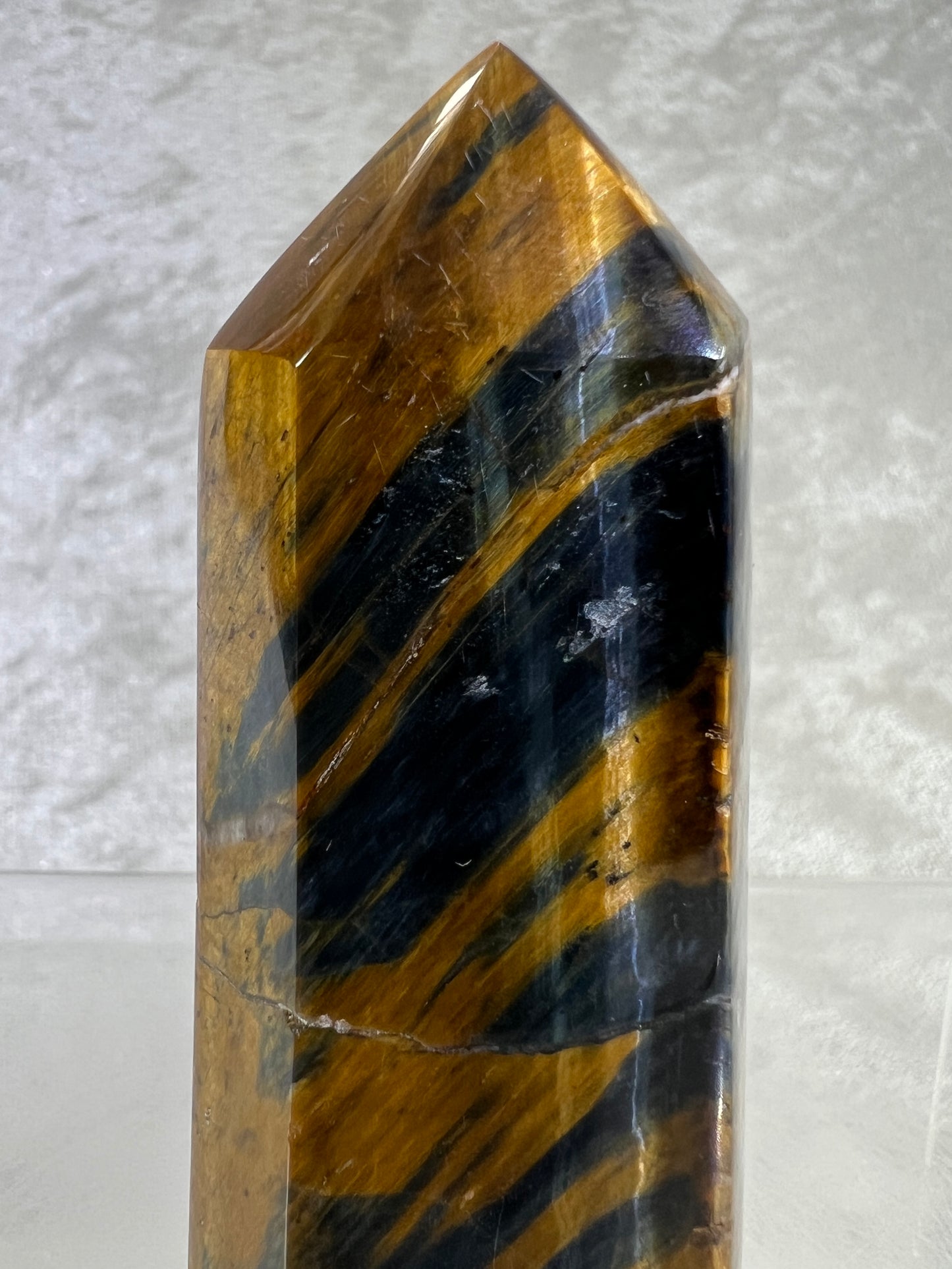 Blue Tigers Eye Crystal Tower. Amazing Rare Hawks Eye Crystal.