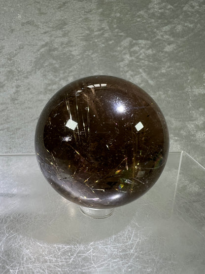 Rutilated Smoky Quartz Sphere. 55mm. High Quality Rutile Sphere With Big Rainbows.