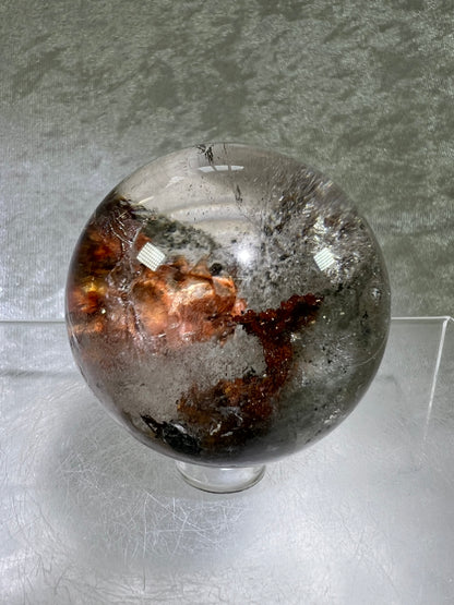 Garden Quartz Lodolite Sphere. 51mm. Stunning High Quality Orange And Green Landscape.