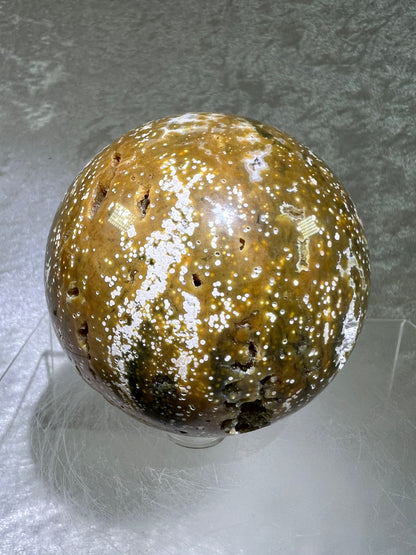 Ocean Jasper Sphere. 70mm. Gorgeous Green Sugar Druzy. Stunning Rare Display Sphere.