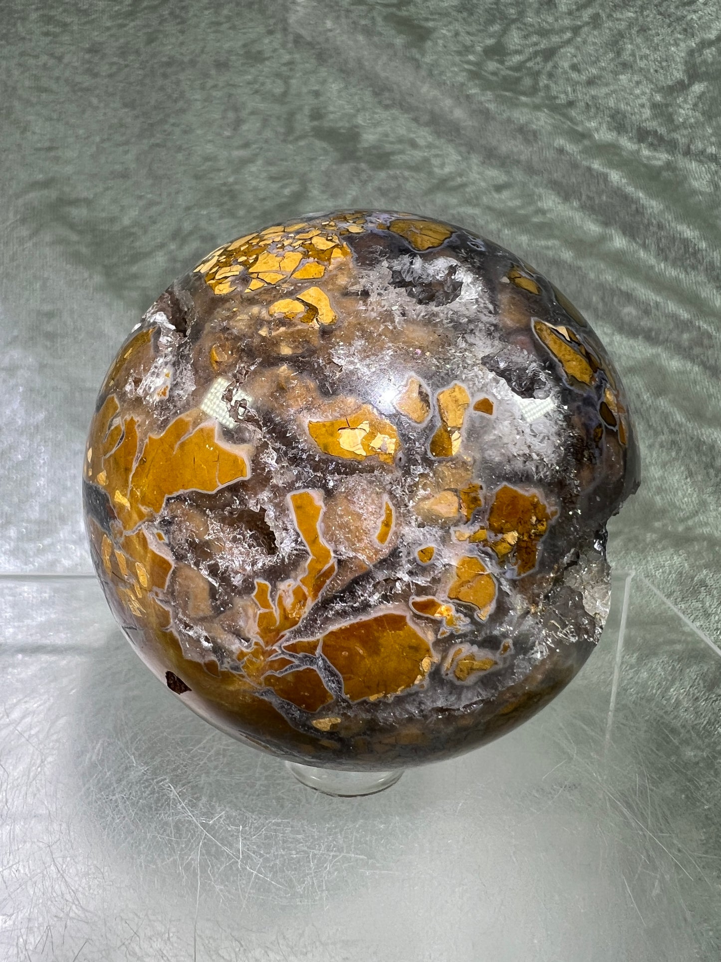 Indonesian East Java Plume Agate Sphere. 66mm. Stunning Sugar Druzy. Very Rare Beautiful Sphere.