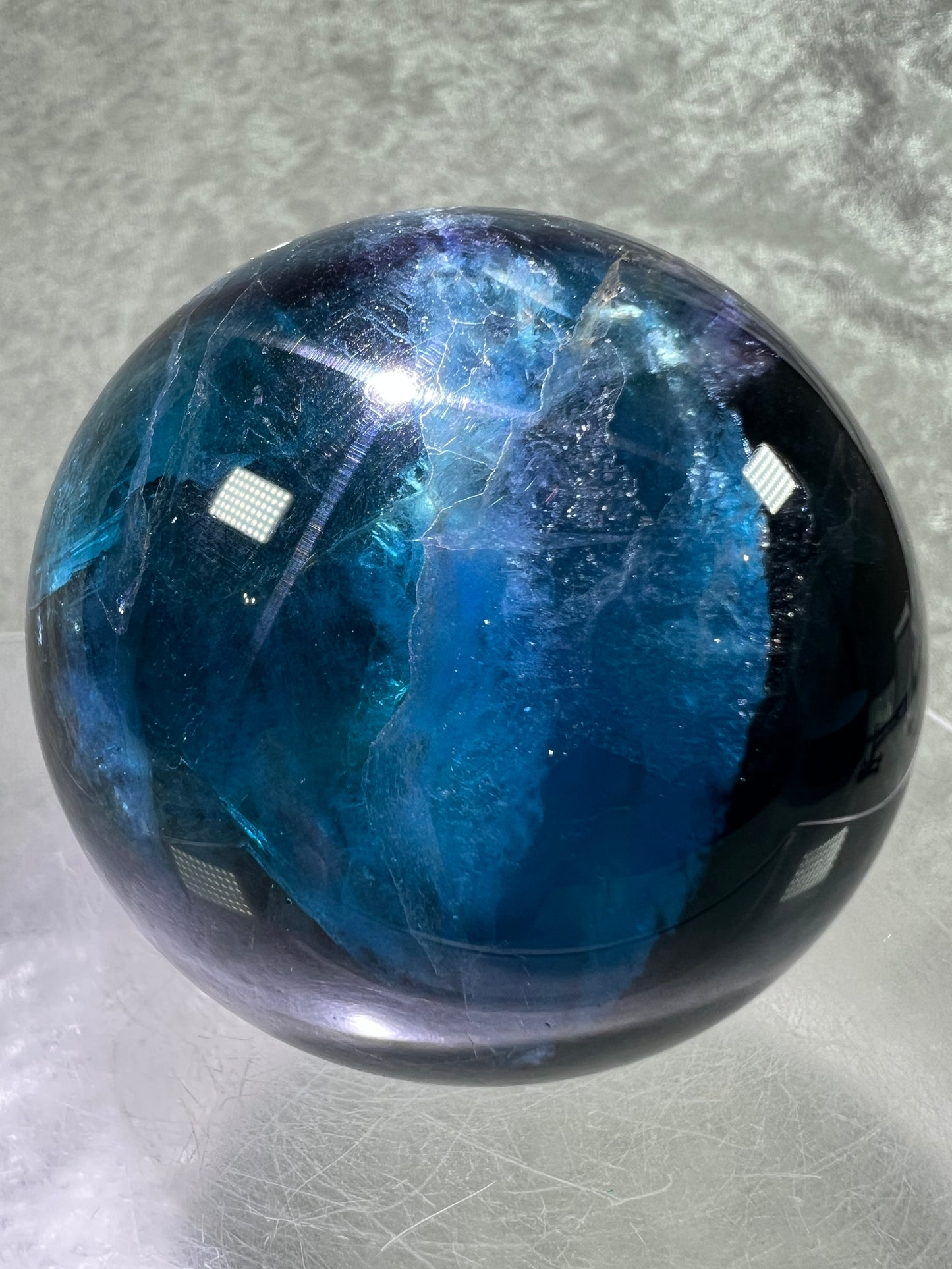 Blue Fluorite Sphere. 60mm. Gorgeous Rare Blue Fluorite. Beautiful Display Sphere With Rainbows.