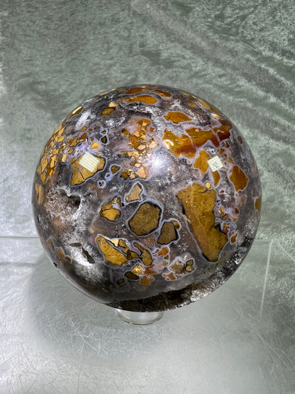 Indonesian East Java Plume Agate Sphere. 66mm. Stunning Sugar Druzy. Very Rare Beautiful Sphere.