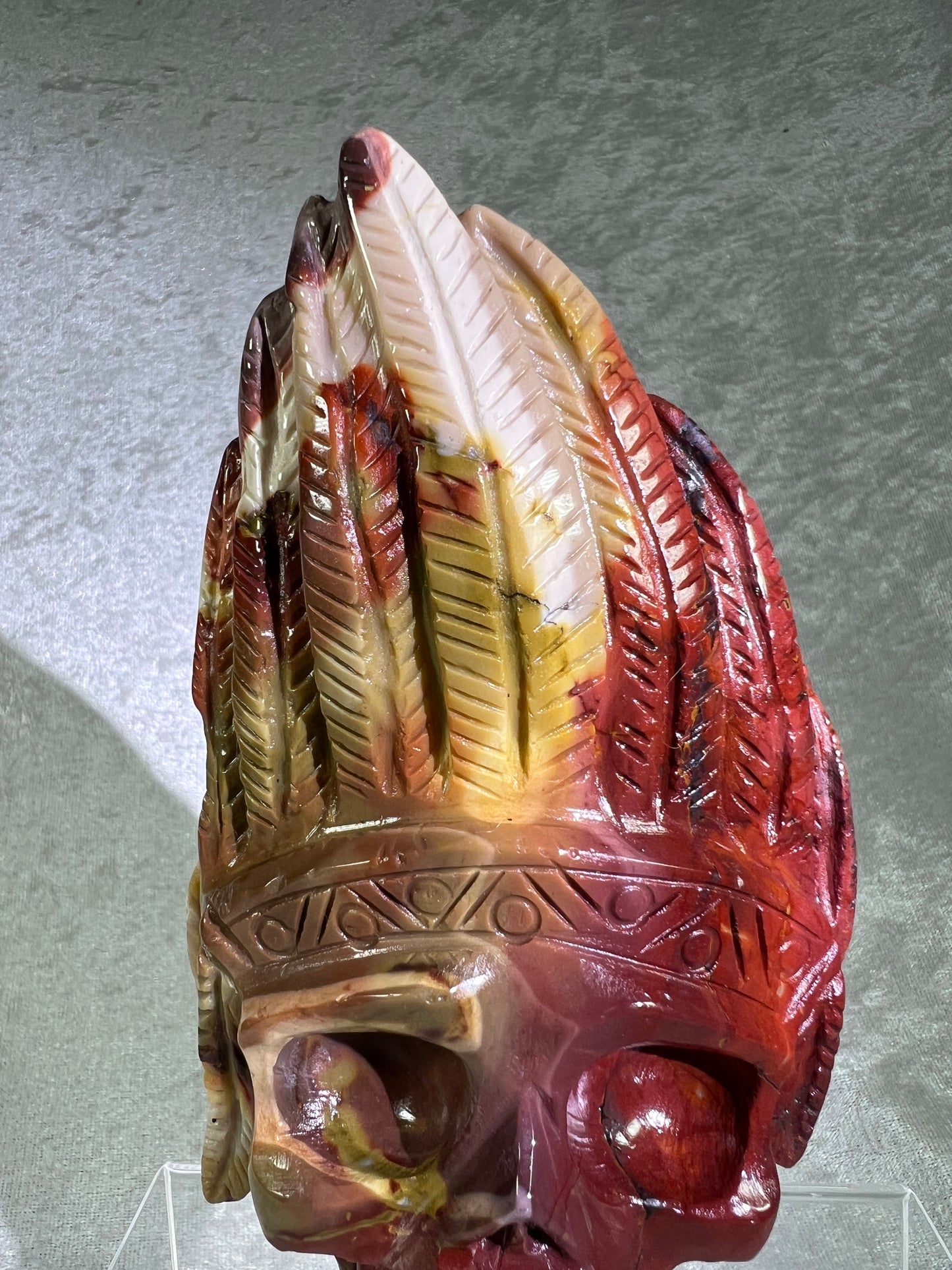 Mookaite Crystal Skull Carving. High Quality Crystal Indian Skull. Amazing Piece Of Art.