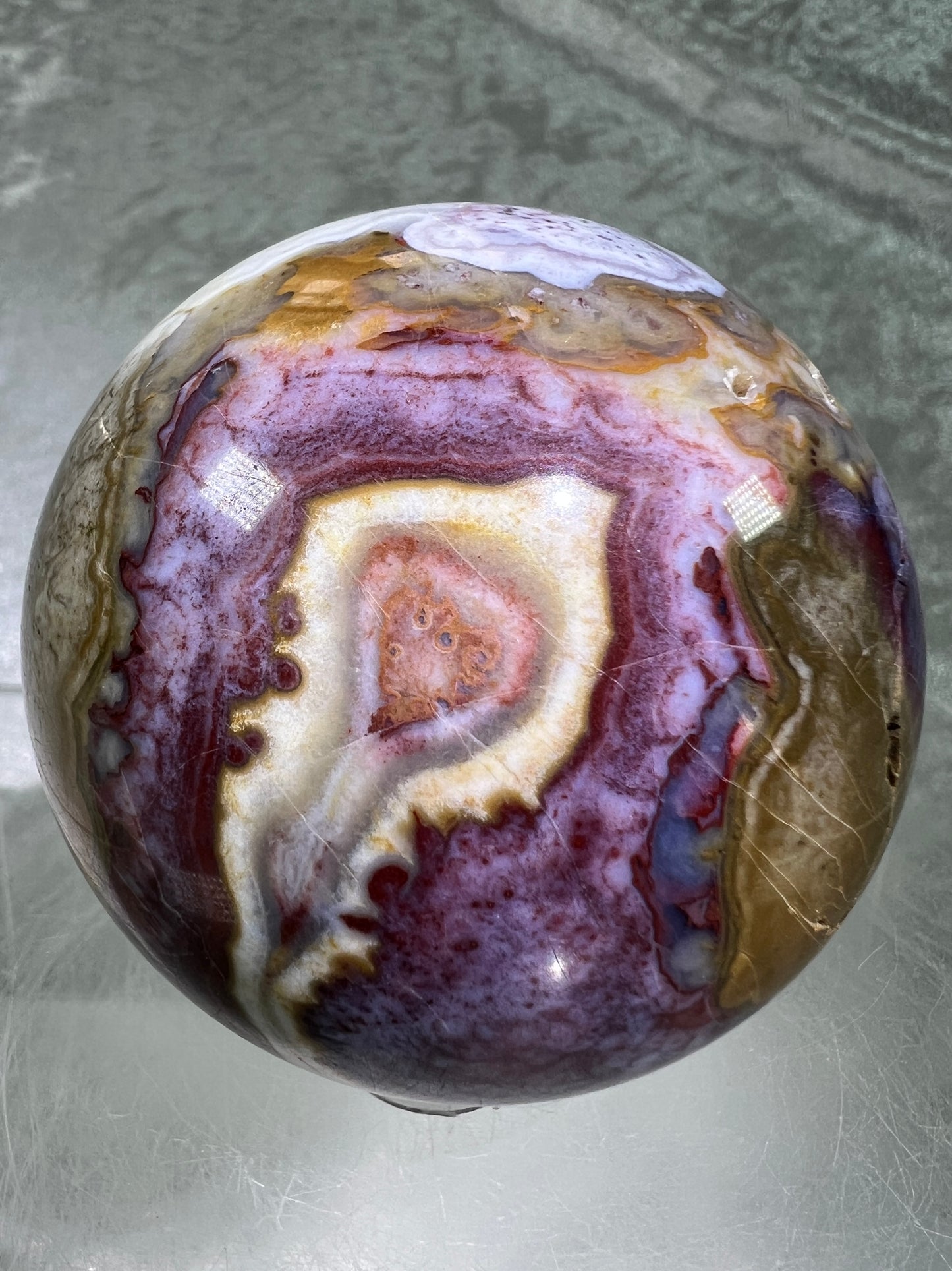 Mexican Crazy Lace Agate Sphere. Very Rare Purples And Gorgeous Sugar Druzy.