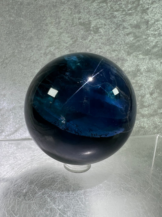 Blue Fluorite Sphere. 60mm. Gorgeous Rare Blue Fluorite. Beautiful Display Sphere With Rainbows.