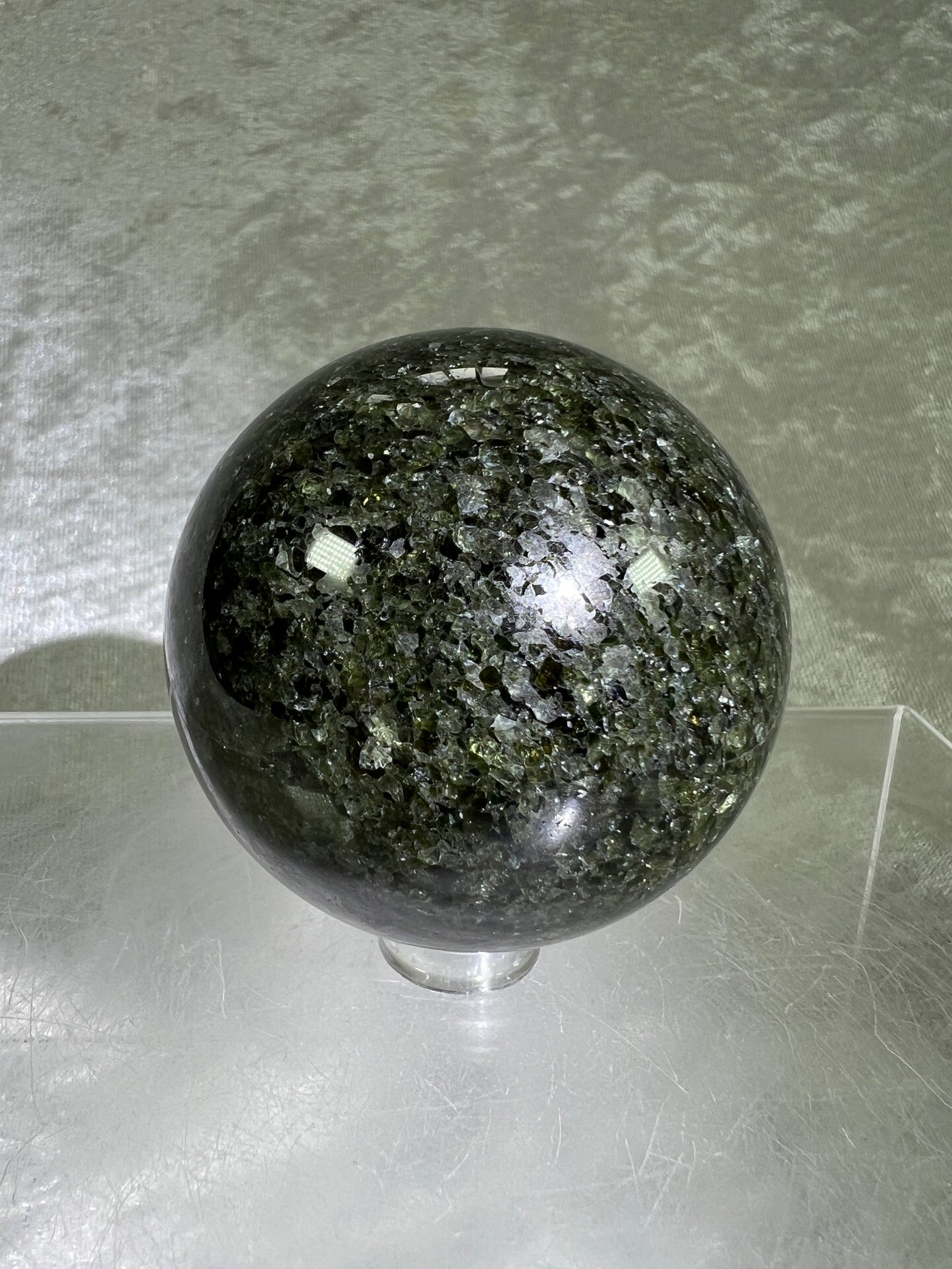 Peridot Olivine Sphere. Rare Peridot In Matrix Sphere. Gorgeous Green Gem Flash