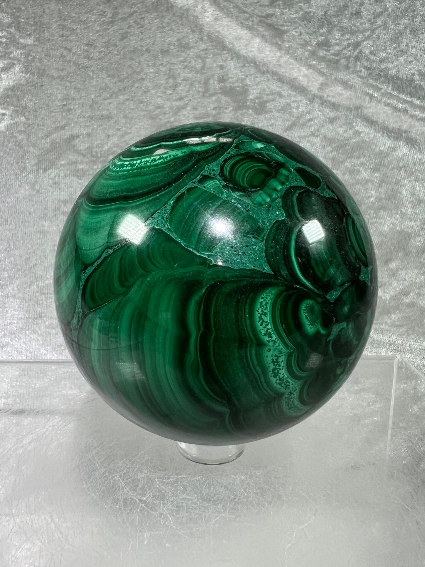 Malachite Crystal Sphere. 71mm. Stunning Malachite With Amazing Colors And Patterns.