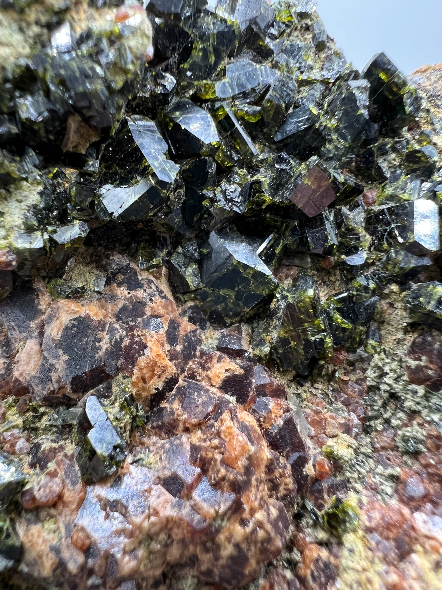 Epidote And Spessartite Garnet Specimen. Large Mixed Mineral Display Crystal. Gorgeous Colors With Amazing Crystals.