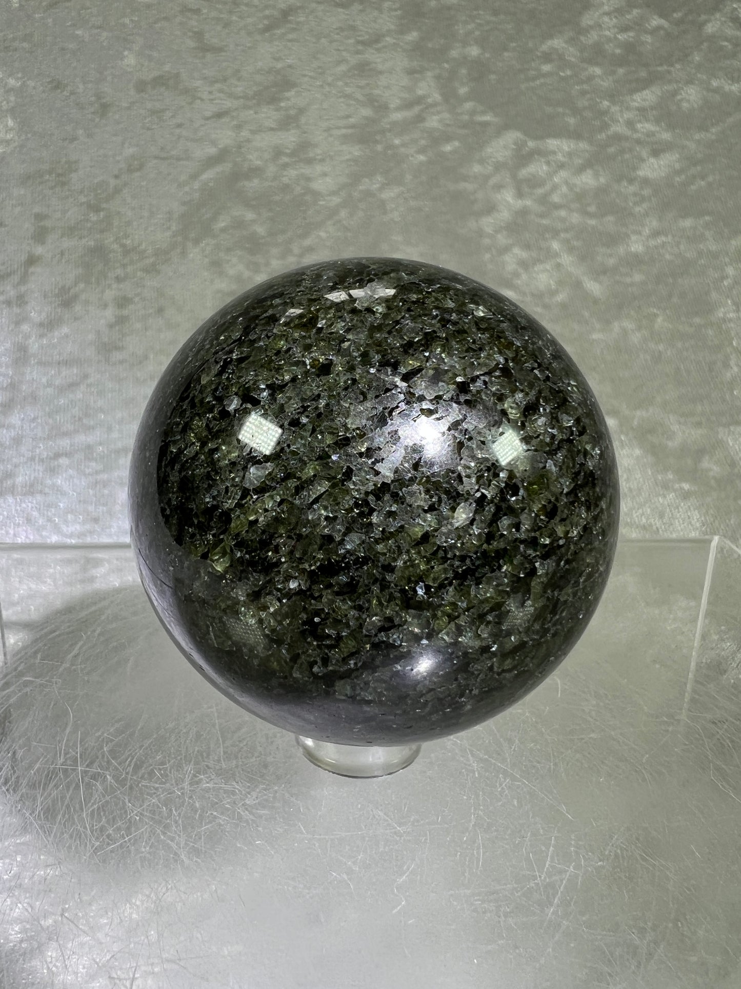 Peridot Olivine Sphere. Rare Peridot In Matrix Sphere. Gorgeous Green Gem Flash