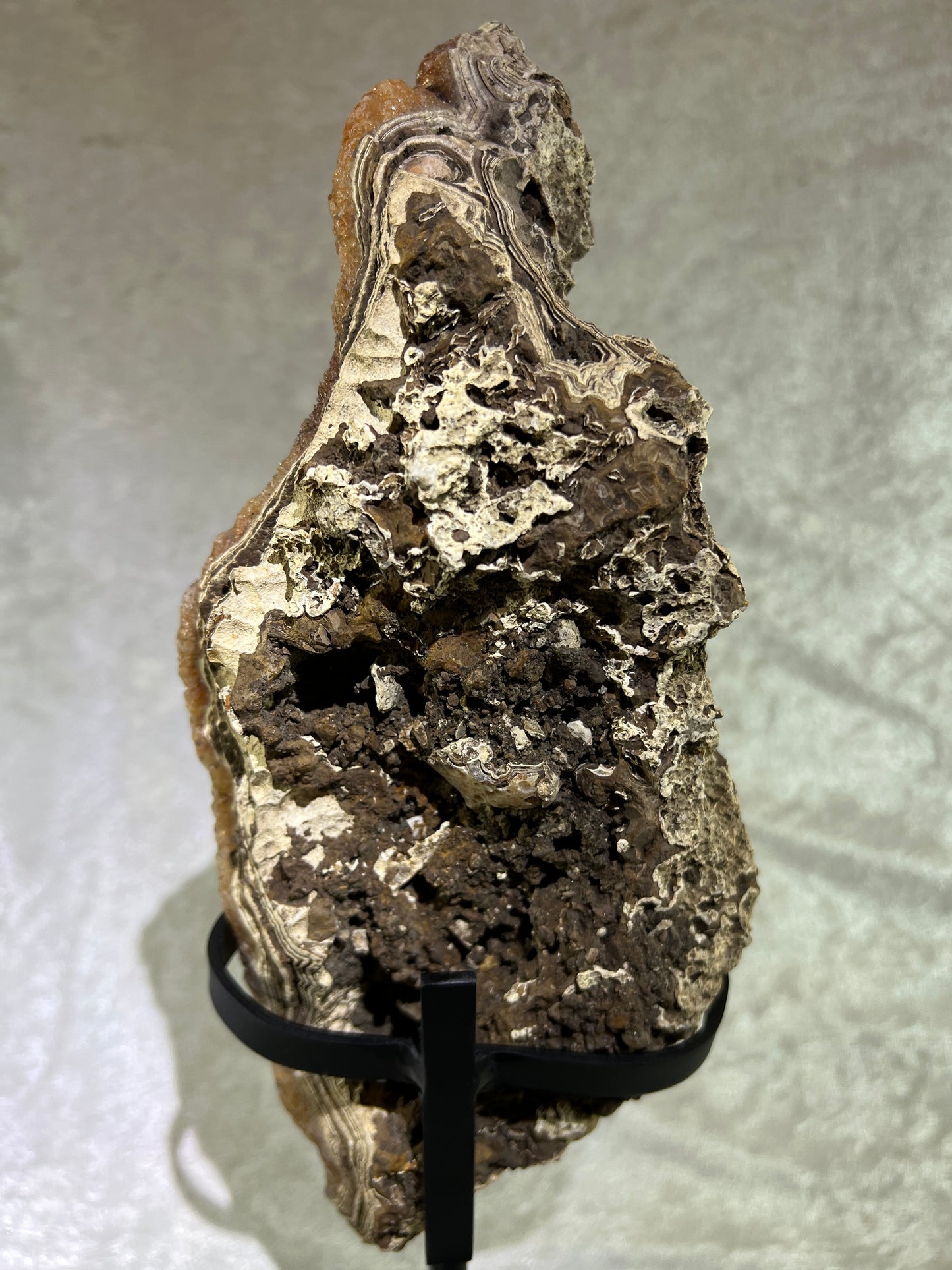 Limonite Crystal Specimen. Stunning Druzy Specimen. Amazing Colors And Banding. Custom Made Metal Stand.