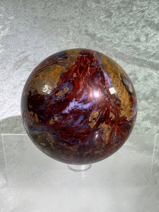 Pietersite Crystal Sphere. 69mm. Amazing Rare Red Pietersite Crystal. Beautiful And Very Flashy Display