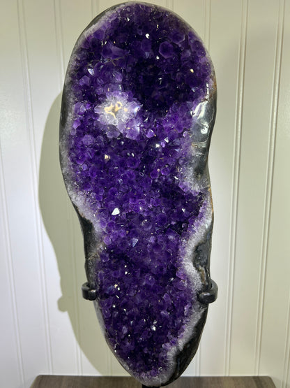 Amethyst Geode Specimen. Extra Large Uruguayan Specimen. Gorgeous Top Quality Statement Piece! Custom Made Steel Stand