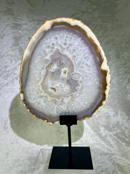 Druzy Agate Slab With Custom Stand. Gorgeous Large Brazilian Agate Slice.