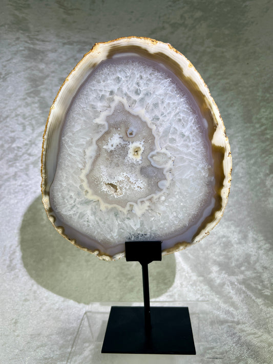 Druzy Agate Slab With Custom Stand. Gorgeous Large Brazilian Agate Slice.