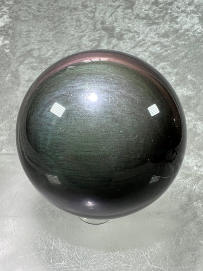 Rainbow Obsidian Sphere. 66mm. Beautiful Purple And Green Rainbow Flash. Rare And Stunning Display Sphere