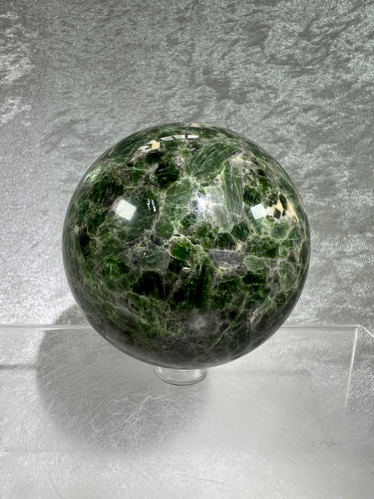 Diopside Crystal Sphere. 69mm. Very Rare And High Quality Display Sphere. Lots Of Beautiful Flash