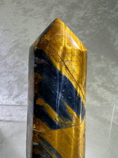 Blue Tigers Eye Crystal Tower. Amazing Rare Hawks Eye Crystal.