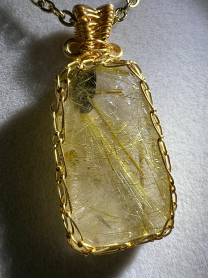 Rutile Quartz Pendant. Stunning Wire Wrap Rutile Necklace. Gorgeous Rutilated Quartz