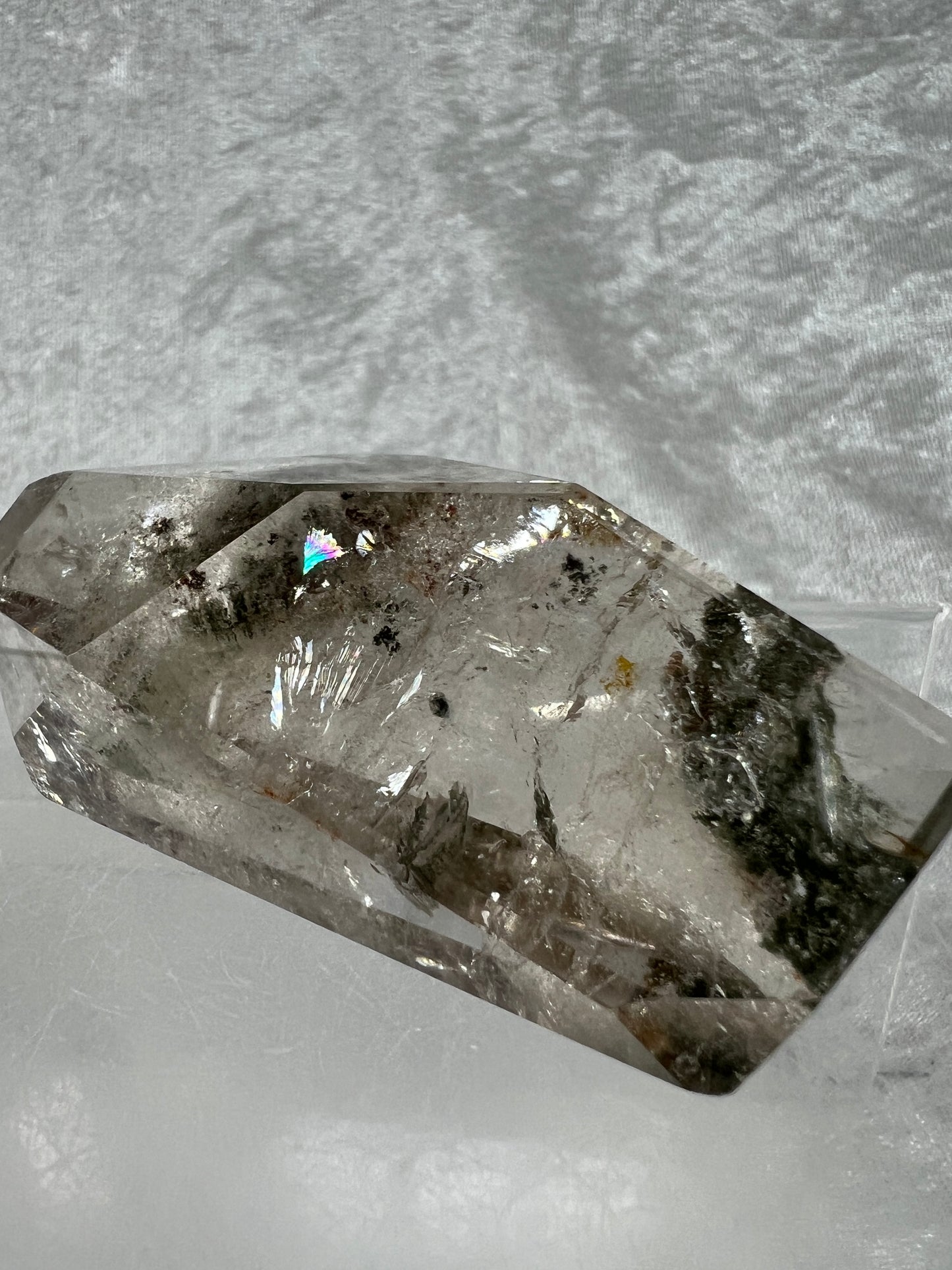 Garden Quartz Polished Freeform. Amazing Rainbows! Gorgeous Lodolite With A Beautiful Green Landscape.